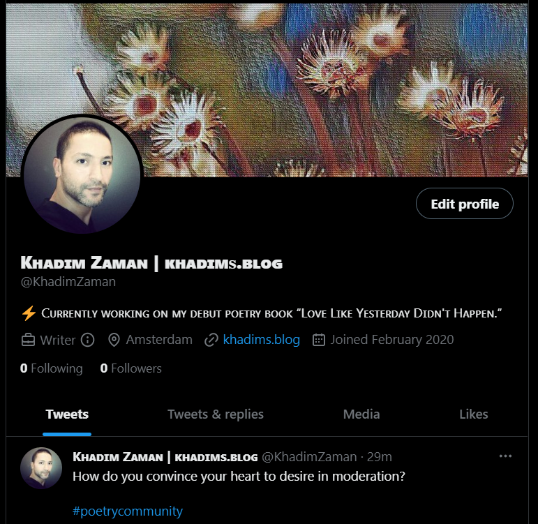 Follow me on Twitter @KhadimZaman