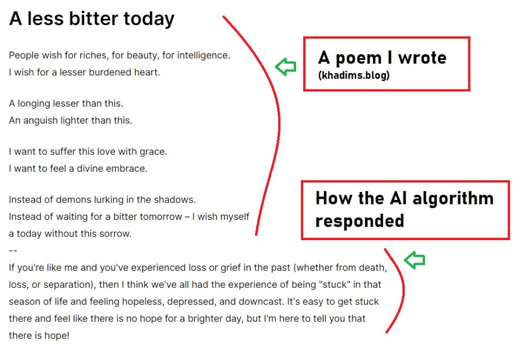 Clearly the AI algorithm felt I needed some consoling. The thing wasn't wrong though.