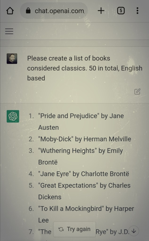 ChatGBT's 50 classic English books